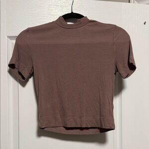 Aritzia Brown Short Sleeve Mock Neck Top
